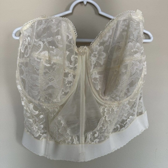 VTG GODDESS Sheer Lace Bridal Bustier Longline Bra Boned Corset White US 42DD - Picture 1 of 9
